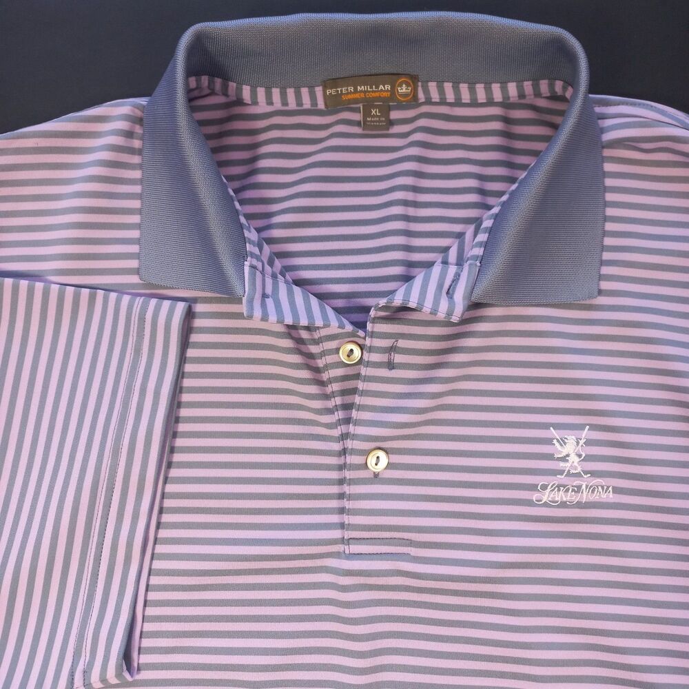 Peter Millar Summer Comfort Polo xl Lake Nona Golf Club Purple Grey Stripes EK02